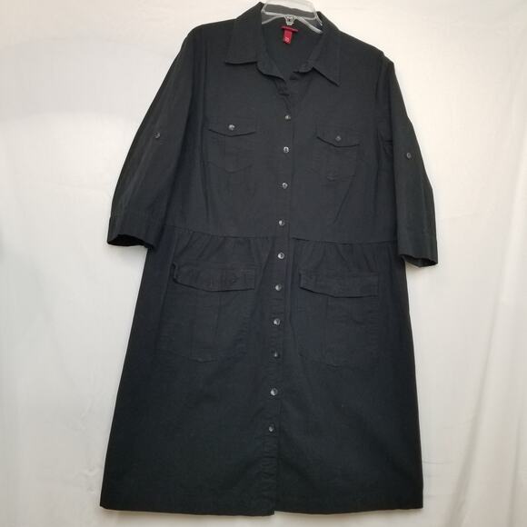 Merona Size XXL Black Stretch Cotton Blend 4 Pocket Women's Buttonfront Dress - Picture 1 of 9